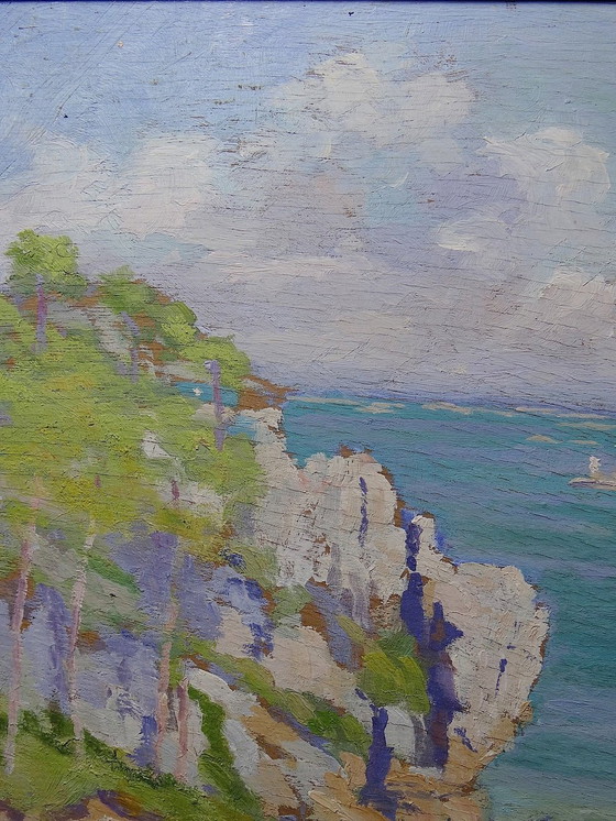 Image 1 of Grand Paysage Marine Falaises Olieverf op paneel Ingelijst Paul Ruben (1882-1955)