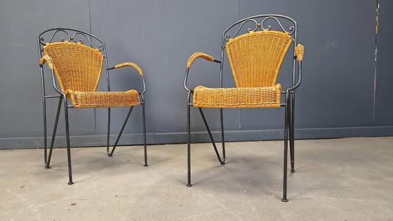 Image 1 of Chaises en osier attribuées à Frederick Weinberg, années 1960, ensemble de 6