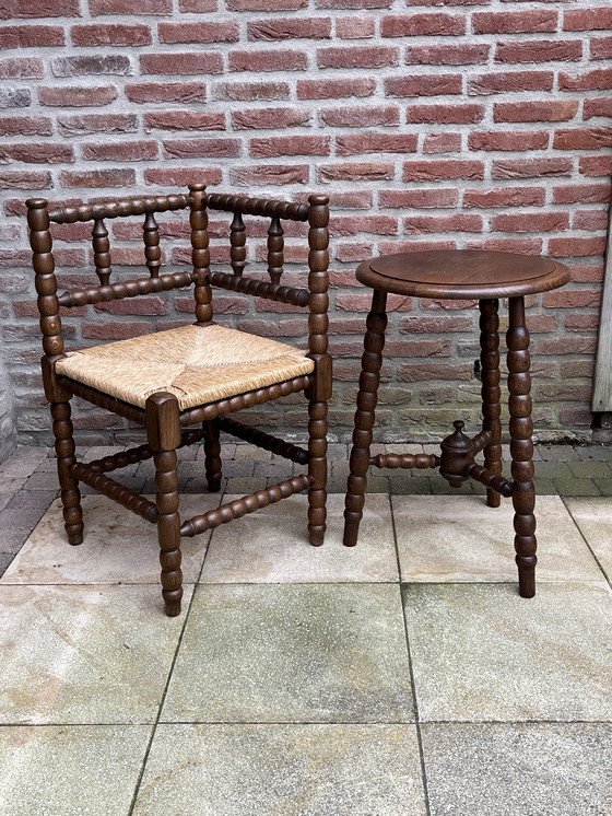 Image 1 of Classic Bobbin corner chair + matching side table | rare set