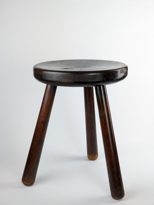 Rustic Tripod Stool in Stained Pine, 1950s