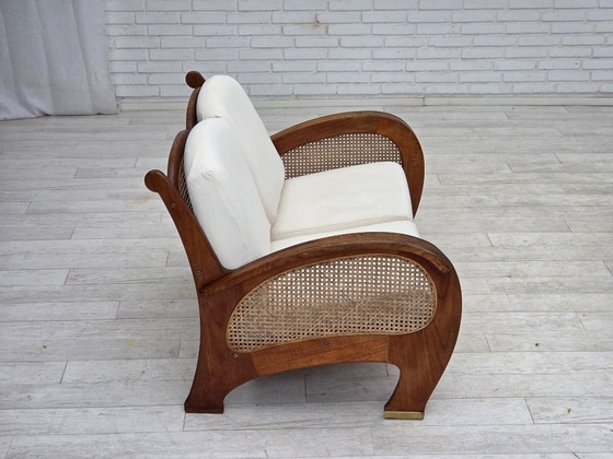 Image 1 of Anni '70, divano danese a 2 posti di Klaus Wettergren, tessuto di cotone, rete per mobili, legno di teak.