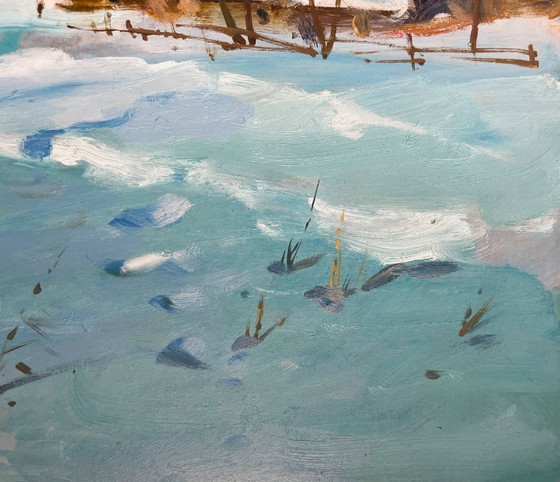 Image 1 of Original Oil Painting Winter Village Landscape Village Winter Tale