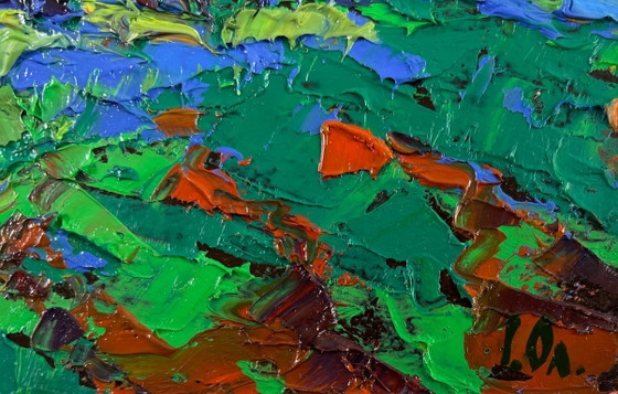 Image 1 of Original Oil Painting Summer Field Landscape The sky is preparing lightning