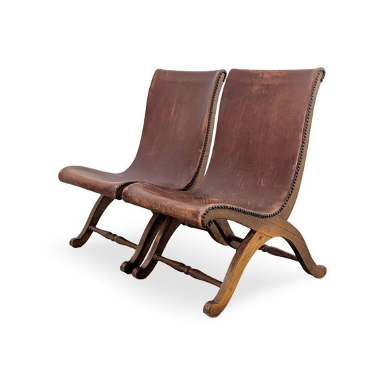 Set of 2 Pierre Lottier Chairs 1950s Almazan Oak Leather Vintage – Side chairs, Wood (photo 4 of 10)