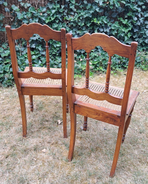 2 sillas de comedor antiguas de madera estilo Biedermeier con correas. – eetkamerstoelen, Rattan, Wood (photo 2 of 6)