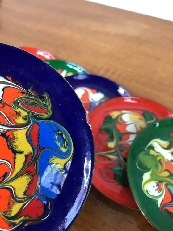 Image 1 of Enameled vintage small pin bowls coasters 70s