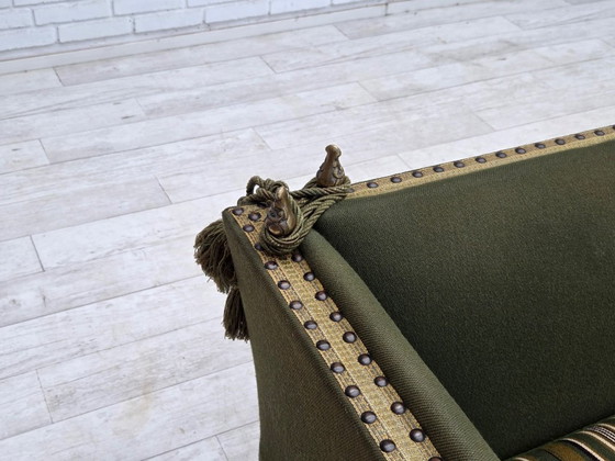 1970s, Danish 2-seater drop arm "Spanish" sofa, furniture wool. – 2 seaters, Wood (photo 19 of 20)