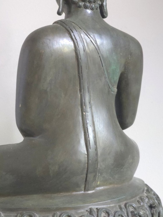 Antieke Bronzen Thaise Sukhothai Boeddha Akshobhya (47 cm) – Beeldhouwkunst (photo 11 of 14)