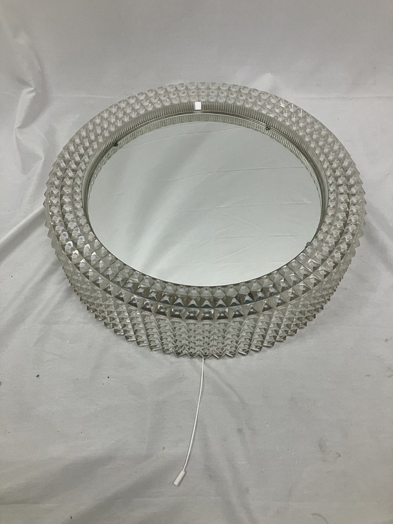 Image 1 of Vintage 70s illuminated mirror with prism plastic edge