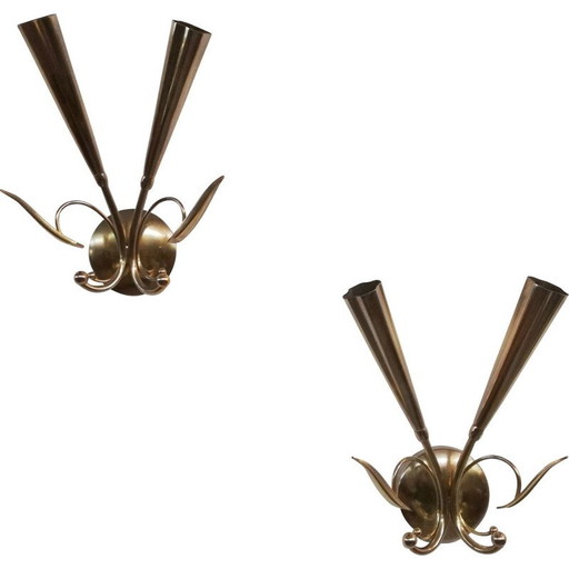 Pair of vintage brass sconces by Oscar Torlasco, Italy 1950