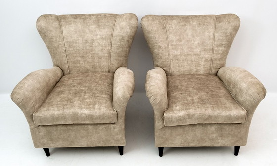 Image 1 of Fauteuils en velours italiens du milieu du siècle attribués à Gio Ponti pour ISA, paire