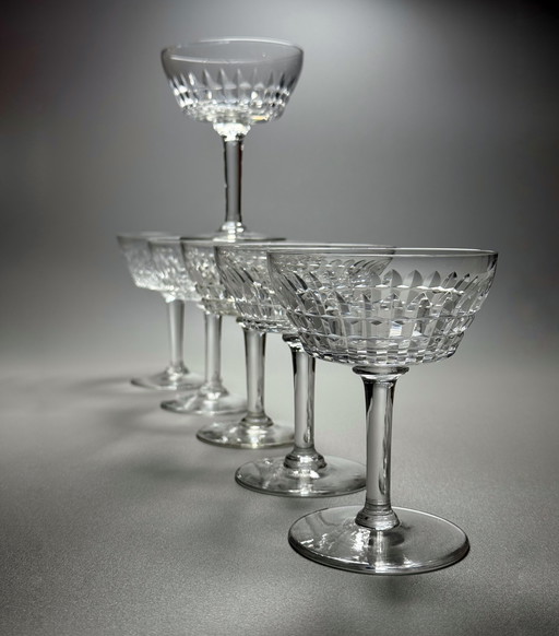 Set van 6 kristallen champagne-/cocktailcoupes – Service Mery Val Saint Lambert · Art Deco