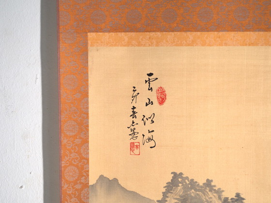 Antique Japanese kakejiku of a landscape in ink on paper – Japan, circa 1900 – Paintings & Drawings, Wood (photo 21 of 40)