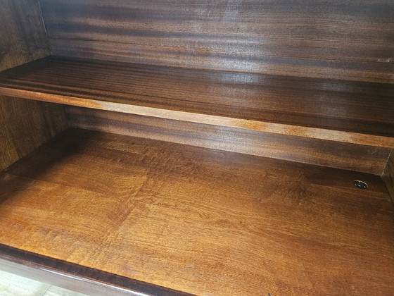 Image 1 of Mid-Century Mahogany Sideboard with Teal Glass and Compartments with Drawers, 1950