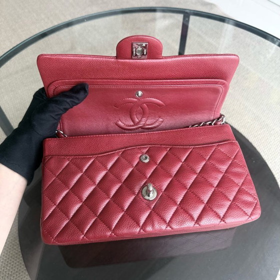 Image 1 of Chanel Classic Flap Medium - Caviar 25CM Quilted Grained Calfskin Dark Red Silver Hardware Series 16