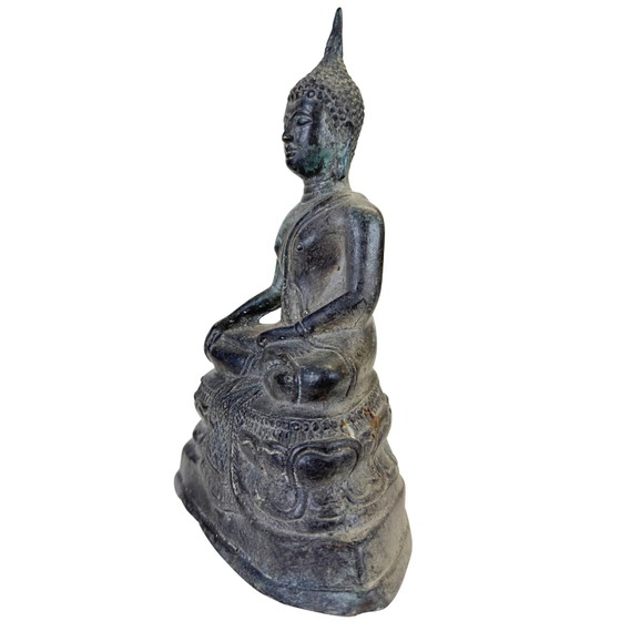 Antike thailändische Bronze-Buddha-Statue – Sukhothai-Stil – 23.5 cm – 1.6 kg – Bildhauerei (photo 8 of 10)