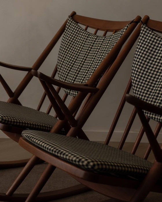 Image 1 of Set di 2 sedie a dondolo vintage in teak danese modello 182 di Frank Reenskaug per Bramin, anni '50