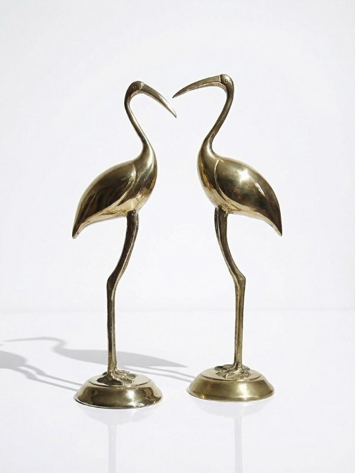Pair of large decorative brass cranes/birds, mid-century vintage.