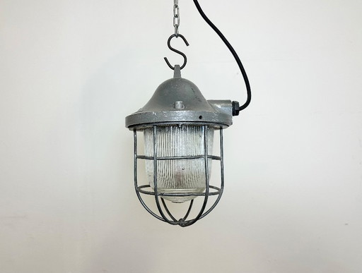 Grey Industrial Bunker Cage Light from Polam Gdansk, 1970s