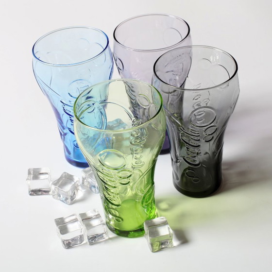 Image 1 of Set van 4 vintage kleurrijke Coca-Cola glazen / McDonald's / Luminarc