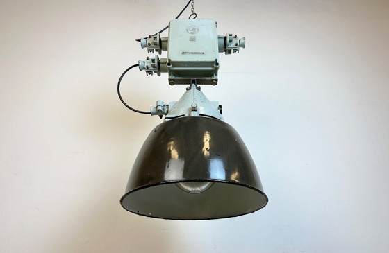 Image 1 of Grey Cast Aluminium Explosion Proof Lamp with Enameled Shade, 1970s