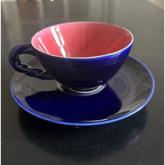 Image 1 of Vintage blue glazed ceramic tea service for Ceramony Vallauris, 1950