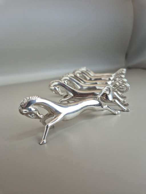Set de 6 porte-couverts vintage en argent - Design de cheval