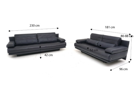 Rolf Benz 6500 Set Sofà Tre posti Due posti Pelle blu scuro (foto 3 di 13)