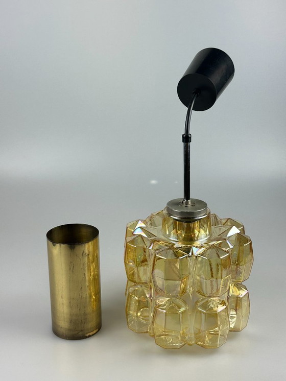 Image 1 of Lampada da soffitto anni '60-'70 Glashütte Limburg Germania vetro e ottone Space Age