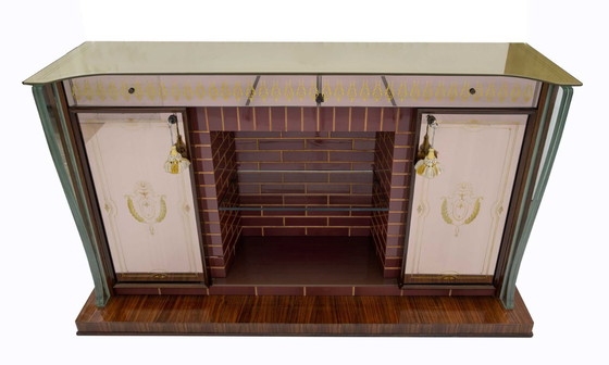 Image 1 of Meuble de bar italien moderne du milieu du siècle de Luigi Brusotti avec miroir décoré, années 40