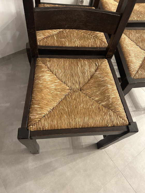 Image 1 of 4x Brutalistische ladderback stoelen