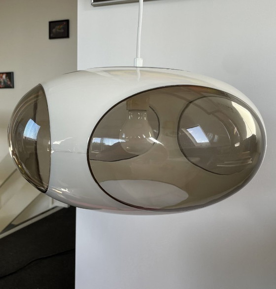 Lampe Space Age Massive Bug Eye, Suspension UFO Blanche, Vintage, Rétro, Plastique (photo 4 sur 10)