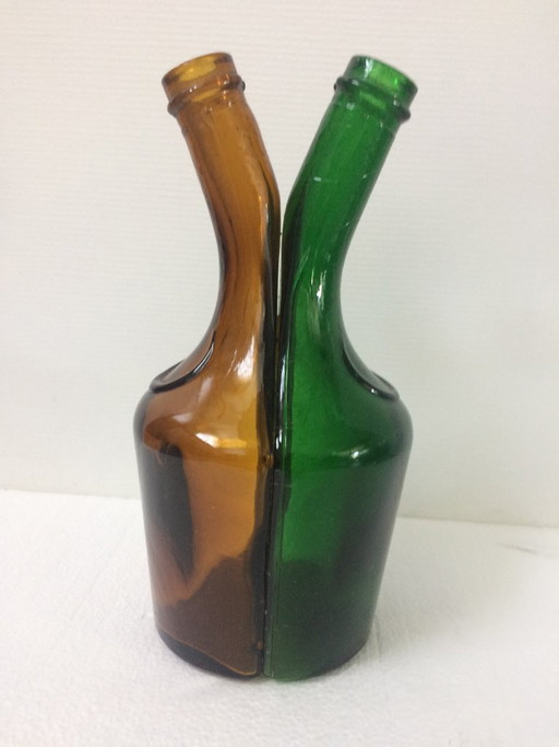Decorative glass bottle in green and brown