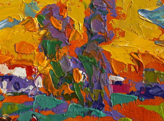 Image 1 of Original Oil Painting Summer Field Landscape In the sunny meadows