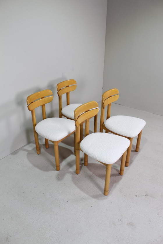 Image 1 of 4x vintage eetkamerstoelen - teddy en hout, jaren '70