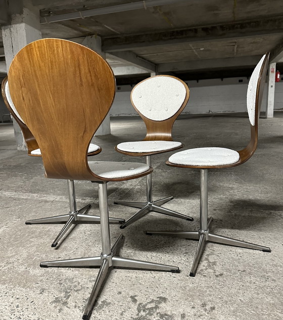 Image 1 of Ensemble de 4 chaises vintage en bois courbé et placage de bois de rose par Elmar Flötotto, Allemagne 1960