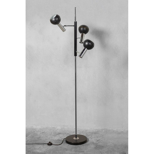 Vintage zwart en chromen verstelbare vloerlamp met kap van Wilko, 1970