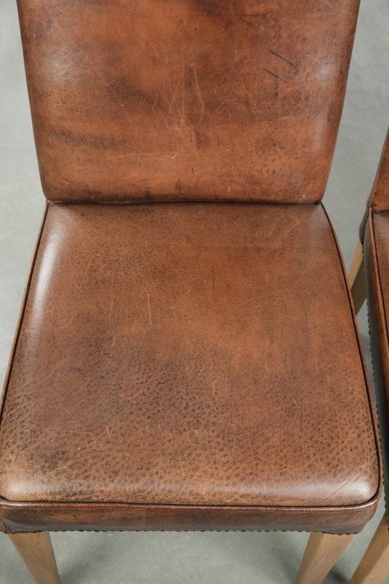 Image 1 of 6 chaises de salle à manger vintage en peau de mouton avec dossier haut