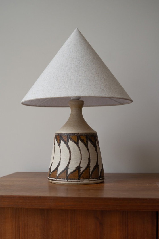 Image 1 of Danish ceramic table lamp beige / brown