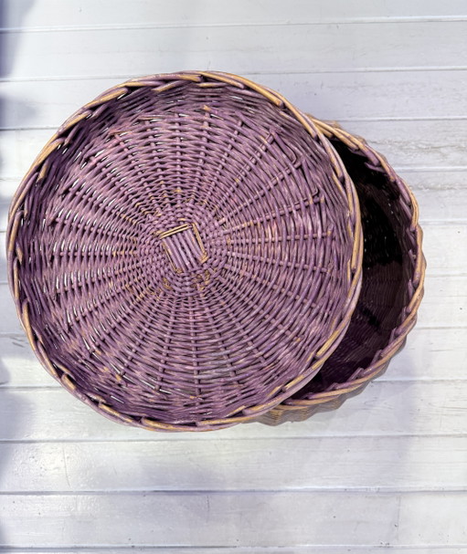 Grand panier vintage en rotin tressé en forme de serpent