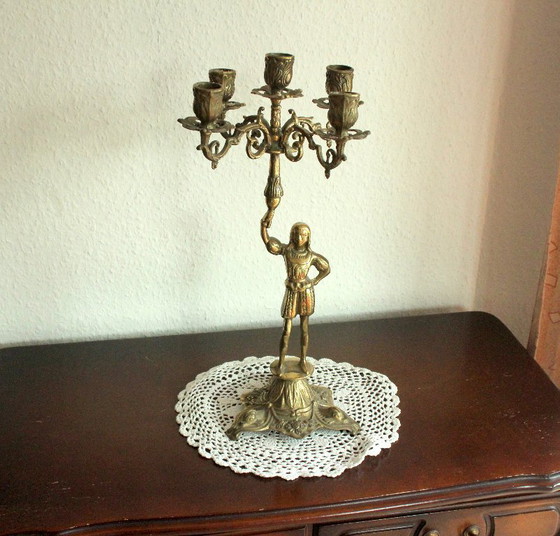 Image 1 of 2 heavy candelabra/candlestick brass with 5 arms as a set