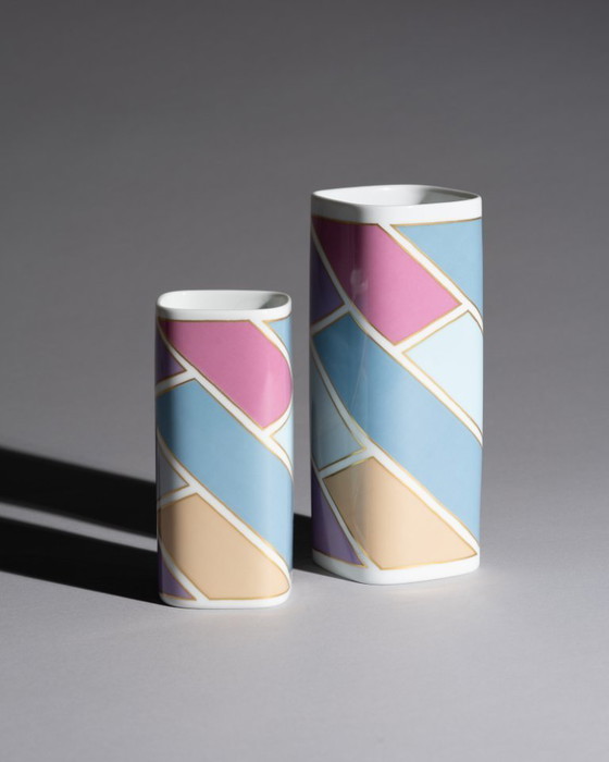 Image 1 of Vintage Chic Dorothy Hafner Rosenthal Vase Duo Germany 1980s Memphis Era Style