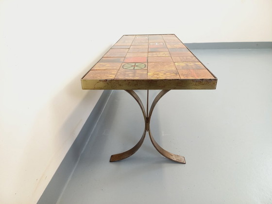 Image 1 of Table basse rectangulaire vintage Roche-Bobois en acier et céramique des années 60 70