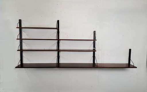 Estantería de pared danesa de teca, estilo de mediados de siglo, de Royal para Poul Cadovius, década de 1960.