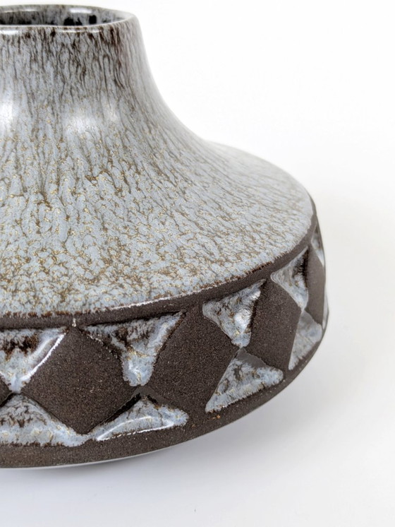 Image 1 of Midcentury Deense vaas van Frank Keramik | Licht Blauw Bruin Glazuur