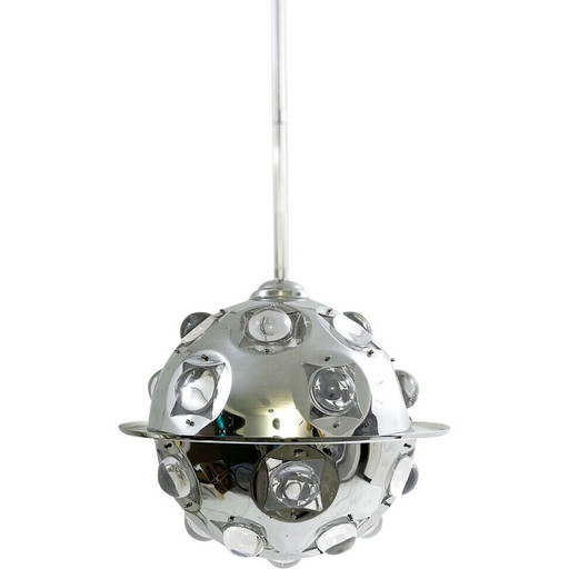 Lampe suspendue en verre et chrome du milieu du siècle par Oscar Torlasco, Italie, années 1970