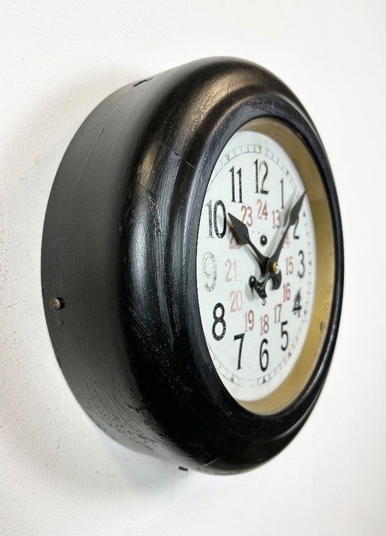 Image 1 of Black Industrial Factory Wall Clock from Siemens, 1930s
