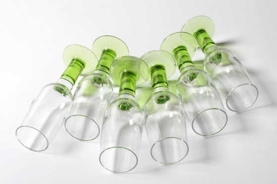 Image 1 of Set of 6 Vintage Limoncino Sherry Glasses / Green Sorbetto Stemware / Bormioli Rocco / Italy / 1970s
