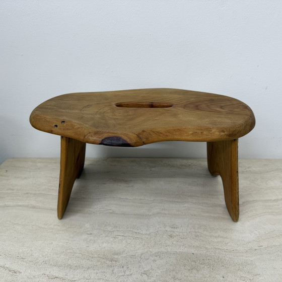 Image 1 of Brutalist Solid Wood Side Table/Stool, 1970s