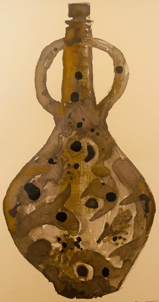 Signed watercolor and ink painting Vase Wabi Sabi Egypt
